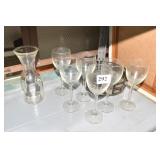 GLASSES 6 AND CARAFE, BOWL