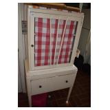 PAINTED GLASS TOP CABINET 58" H X 16" D X 28" W