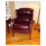 LEATHER CURVED ARM CHAIR W/ TACKS DECOR 41" H X