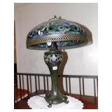 STAINED GLASS LAMP ROSE DESIGN 27H 18DIAM TWO BULB