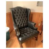 TUFTED BACK LEATHER WING CHAIRS