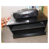 BLACK TV STAND AND SONY RADIO