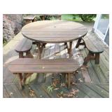 ROUND WOOD PATIO TABLE AND 4 CHAIRS