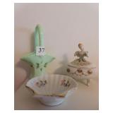 GREEN MILK GLASS WESTMORELAND BASKET, COVERED BOX