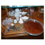 SILVER OVERLAY DISH, FORMICA LAMINATED, HANDLED