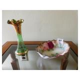 HAND PAINTED E. HAWN OVAL 8" X 6" DISH AND