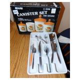 MUG HOLDER, ASSORTED FLATWARE, CANISTER SET,