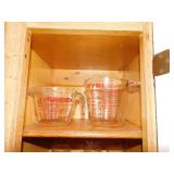 GLASSES, AND 2 PYREX MEASURING CUPS