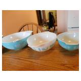 SET OF 3 PYREX BLUE SCENE BOWLS