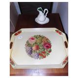 HAND PAINTED TRAY AND CERAMIC PITCH/BOWL