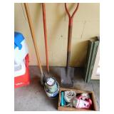 SHOVEL, WOOD BOX, ROPE, ETC.
