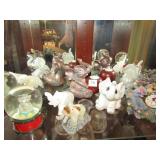 GROUP OF ELEPHANT FIGURINES, SNOW GLOBE AND CLOCK