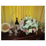 GROUP OF MISC. GLASS VASE, ANGEL CANDLE HOLDERS,