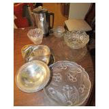 GROUP OF GLASSWARE SERVING DISHES, PERCOLATOR