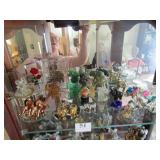 GROUP OF MINIATURE ELEPHANT FIGURES GLASS, WOOD