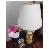 TABLE LAMP WITH SHADE, BLUE VASE WITH ARTIFICIAL