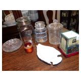 GROUP WITH CANDY JARS, LENOX DISH, PICTURE CANDLE