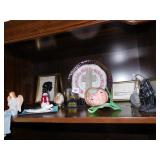 TOP SHELF OF ITEMS LENOX TULIP, RELIGIOUS PLATE,