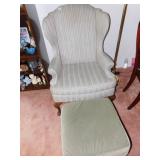 ARMCHAIR WITH STRIP UPHOLSTERY AND GREEN OTTOMAN