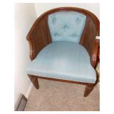 CHAIR, WITH BLUE MATERIAL SEAT, IN GOOD