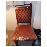 CHAIR WITH RED AND BROWN FABRIC SEAT AND BACK