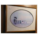 FRAMED PICTURE OF AMISH FAMILY, 17" X 21"