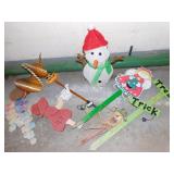 LIGHTED PLUG IN SNOW MAN, WOODEN YARD SIGNS