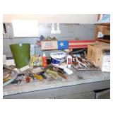 LARGE GROUP OF SCREW DRIVERS, HAND SAWS, VICE,