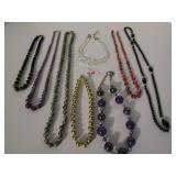 GROUP OF BEADED NECKLACES, AURORA BOREALIS, GLASS