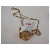 GOLD POCKET WATCH CASE ON NECKLACE CHAIN
