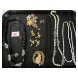 GROUP OF COSTUME JEWELRY BEADED NECKLACES, CAT
