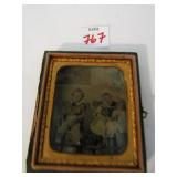 ANTIQUE VINTAGE TIN TYPE PHOTO OF TWO CHILDREN
