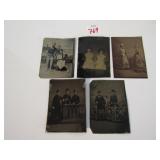 FIVE ANTIQUE VINTAGE TIN TYPE PHOTOS