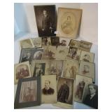 GROUP OF 25 ANTIQUE VINTAGE STUDIO CABINET PHOTOS