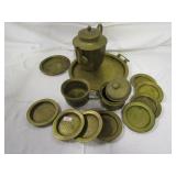 BRASS TEA SET TRAY - 7 COASTERS, TEA POT