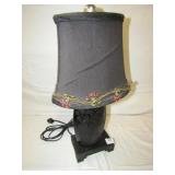 BLACK AMETHYST ETCHED CENTER LAMP WOOD BASE W/