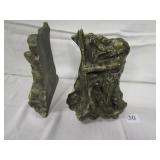 CAST BOOKENDS W/ MAN HUNTING W/ SPEAR THRU PULL,
