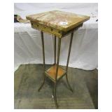 33" H FERN STAND BRASS W/ 12" SQ. MARBLE PIECE ON
