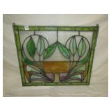 STAINED GLASS WINDOW 20.5 H X 24" GREEN, CREAM,