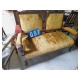CARVED VICTORIAN SETTEE GOLD VELVET UPHL. 51"W X