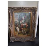 BOY WITH DOG AND RIFLE PAINTED ON CANVAS ORNATE