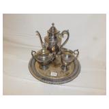 SILVERPLATE RODGERS TEA SET W/ TRAY CR/SUGAR