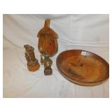 STATUE, SIGNED BASE, WOOD SALAD BOWL SPLIT,