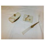 ALABASTER DESK SET AND LETTER OPENER