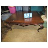 CARVED TURN LEG COFFEE TABLE 18" H X 46" SQUARE -