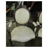 CARVED DINING CHAIRS 2 ARMCHAIRS CREAM UPHL.