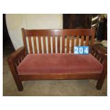 MISSION OAK BENCH W/ ROSE COLOR UPHL. SEAT 60" W