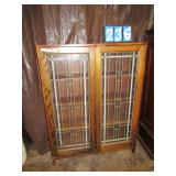 LEADED GLASS BOOKCASE 55.4" H X 41.5" W X 11.5" D