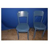 2 BLUE PAINTED WOODEN CHAIRS, 33" H TO TOP OF