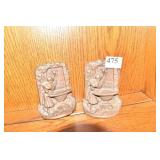 BRONZE UNMARKED BOOK ENDS, WOMAN DRINKING FROM